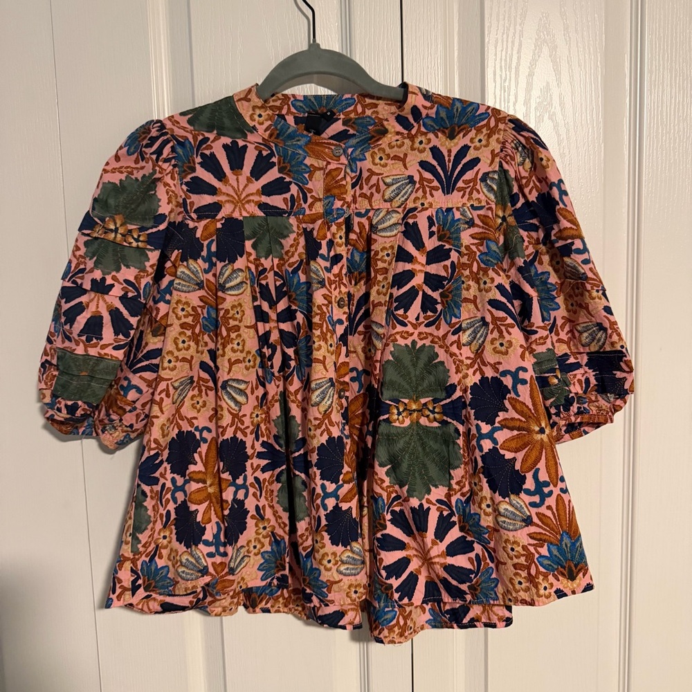 Floral Puff-Sleeve Women's Top in Multi-Color - Picture 2 of 3